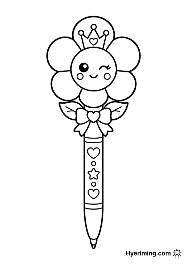 Princess flower pen coloring page printable for kids