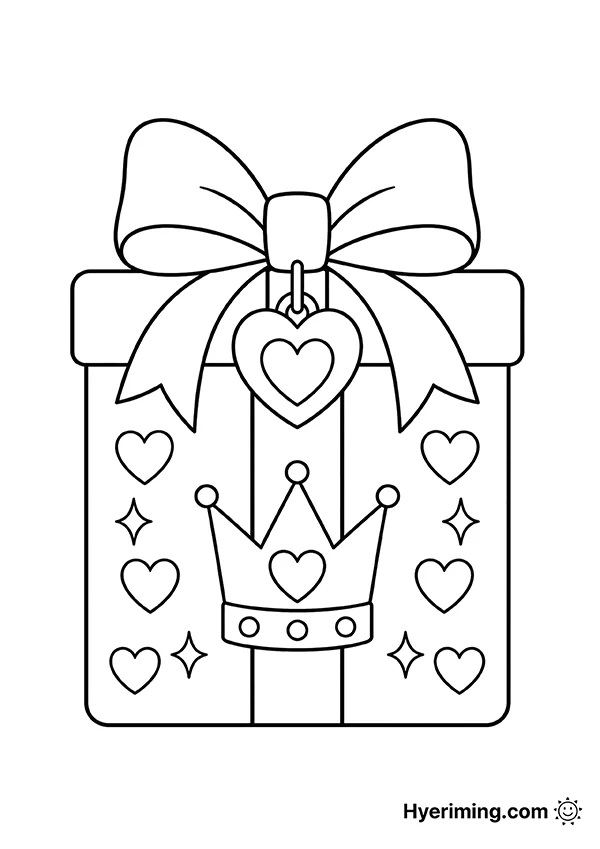 Princess gift box coloring page printable for kids