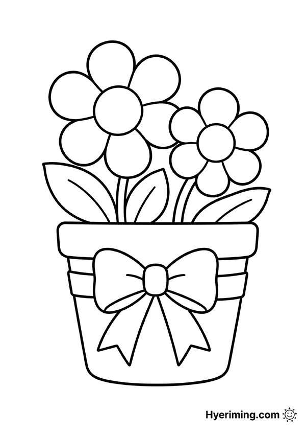 Flower pot coloring page printable for kids