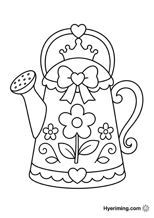 Princess watering can coloring page printable for kids