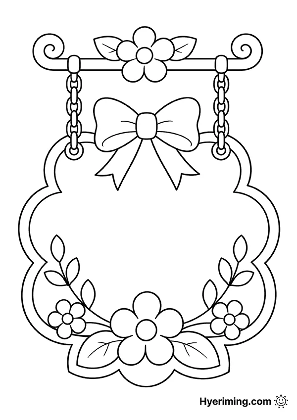 Decorative sign board coloring page printable for kids