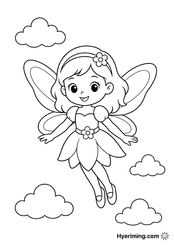 Cloud fairy coloring page printable for kids