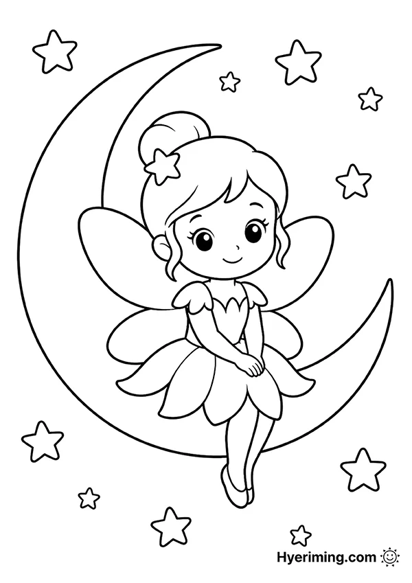 Moon fairy coloring page printable for kids