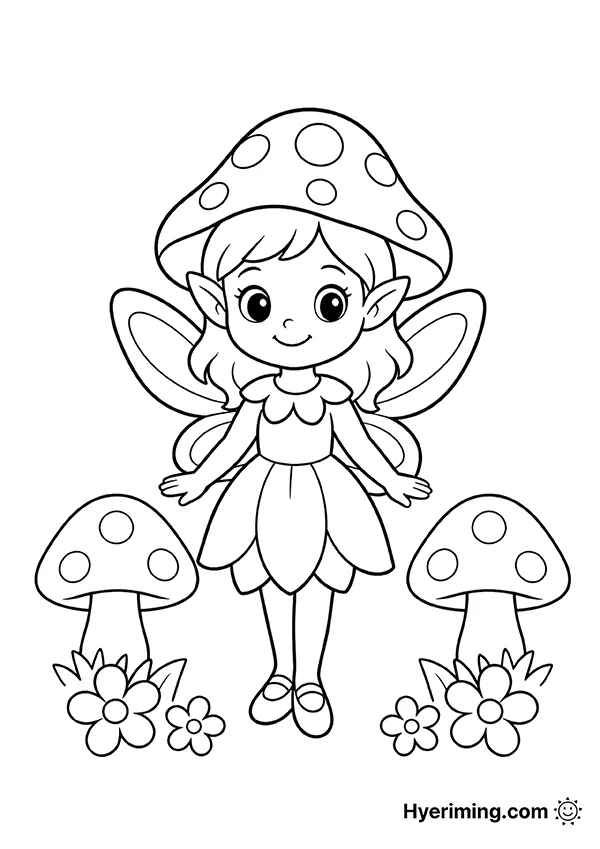 Mushroom fairy coloring page printable for kids