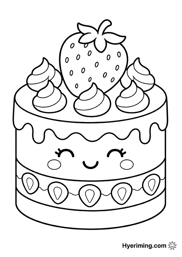 Strawberry cake coloring page printable for kids