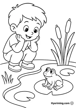 Frog pond coloring page free printable for kids