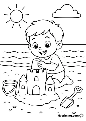 Sandcastle coloring page free printable for kids