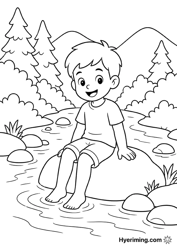 Creek water play coloring page free printable for kids