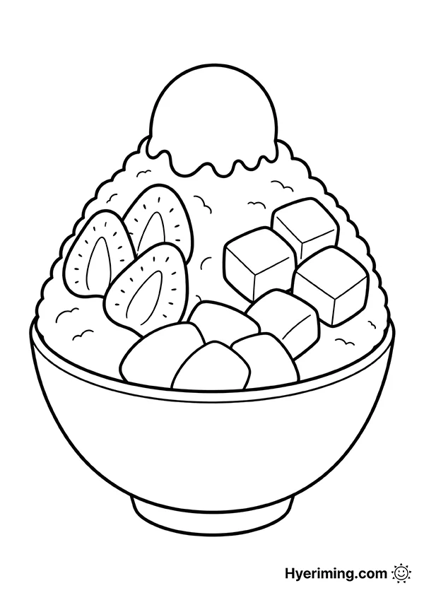 Bingsu dessert coloring page printable for kids