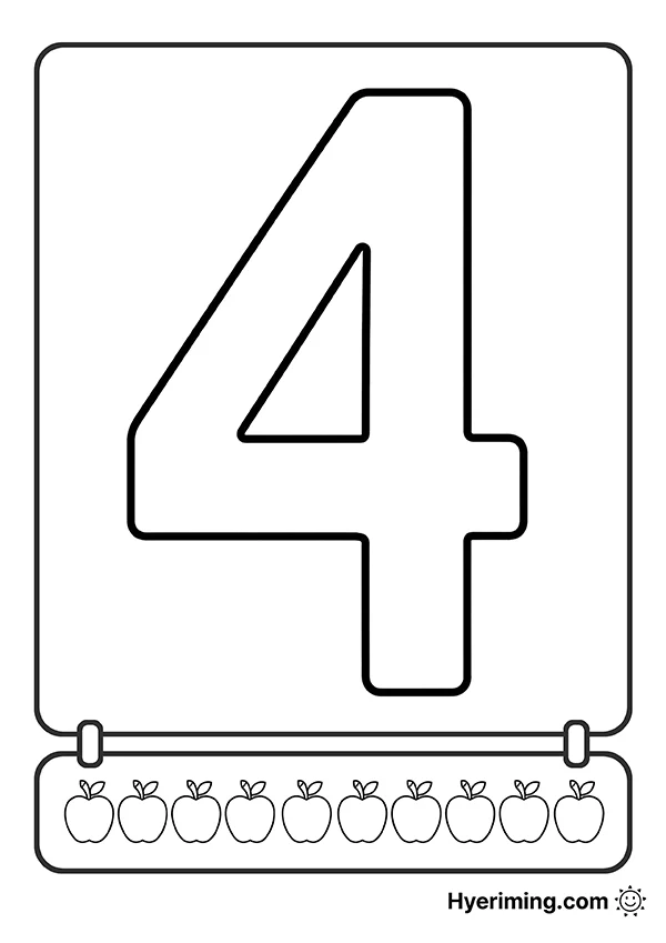 Number 4 coloring page free printable for kids