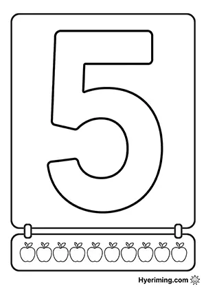 Number 5 coloring page printable for kids