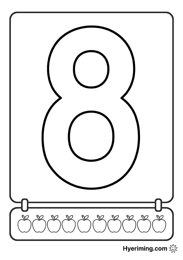 Printable number 8 coloring page for kids