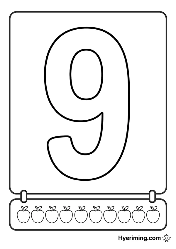Number 9 coloring page printable for kids