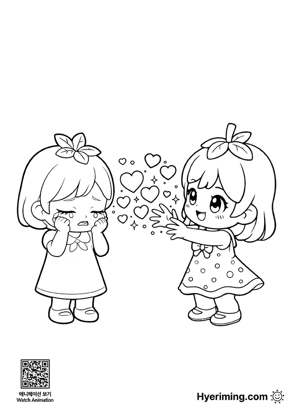 Free Coloring Page 😊 Comforting Friend Animation (For Girls)