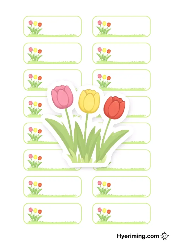 튤립 3송이 라운드 이름표 도안