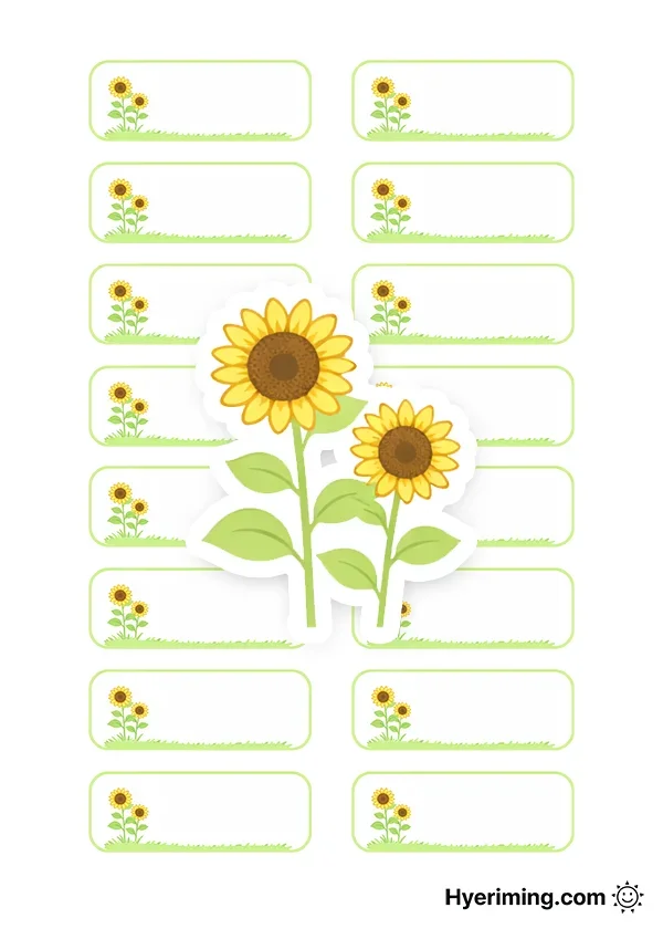해바라기 2송이 심플 이름표 도안