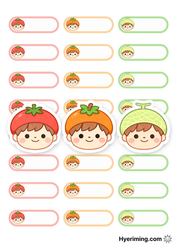 채소·과일 모자 어린이 이름표 도안